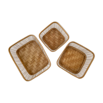 Trio of rattan and bamboo baskets