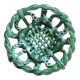 Antique woven basket in green glazed ceramic, fish decoration