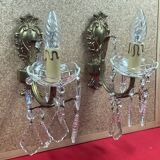 Paire d'appliques baroque en bronze doré et pampilles