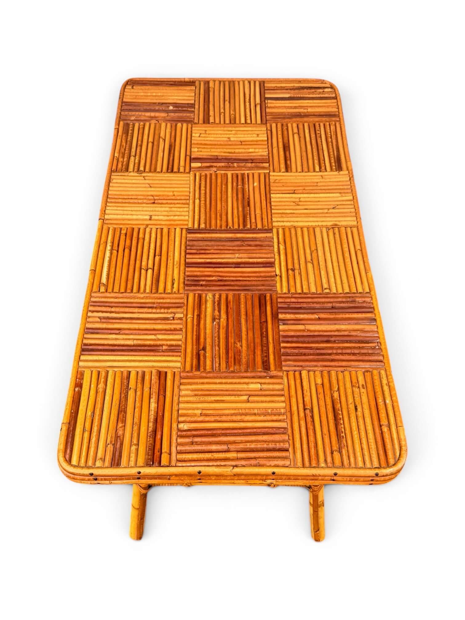 Vintage Audoux Minnet rattan and bamboo coffee table