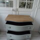 Commode vintage vert de gris, 4 tiroirs, plateau bois