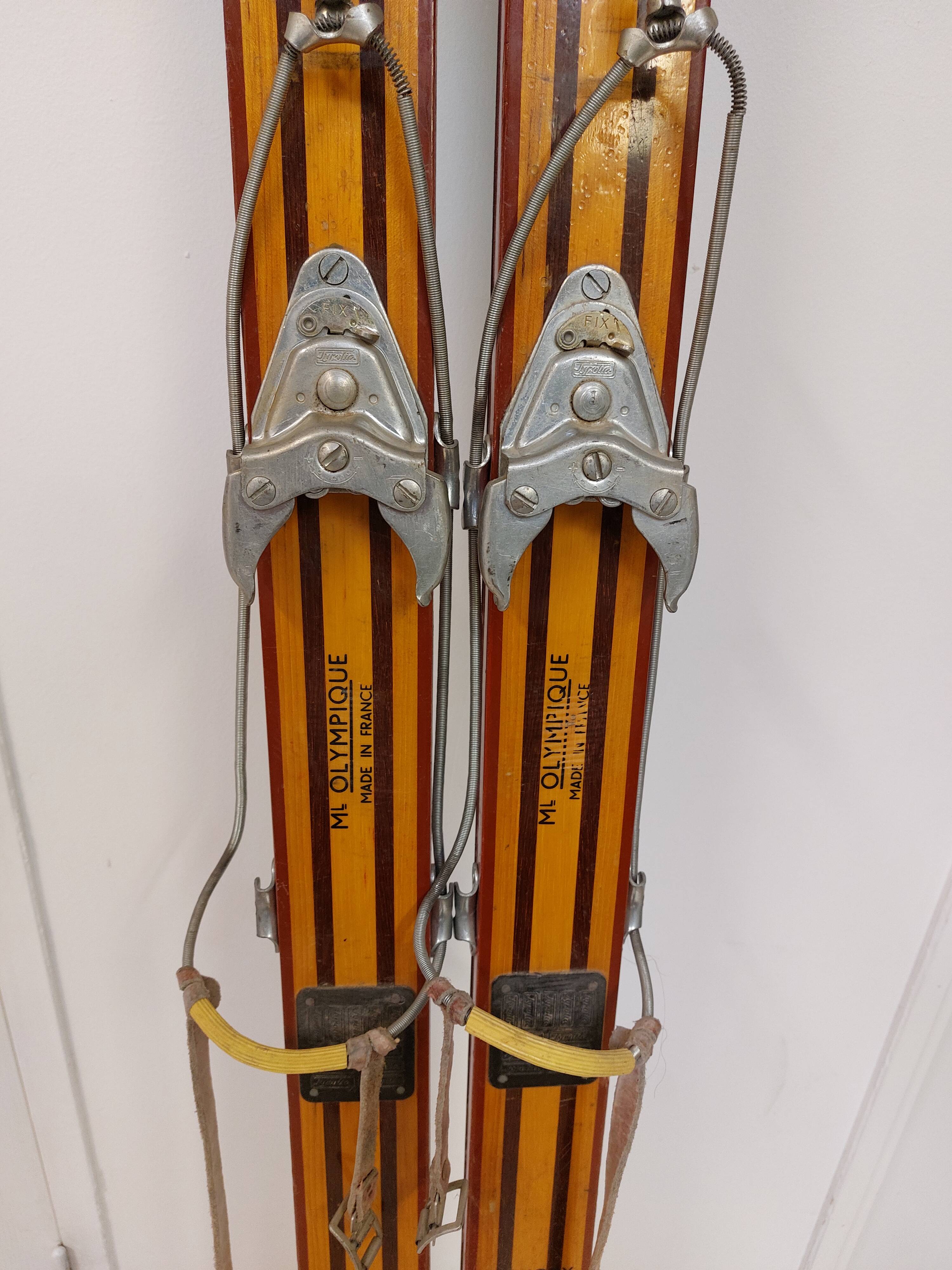Vintage wooden skis Rossignol Hickory Olympic model 204 cm