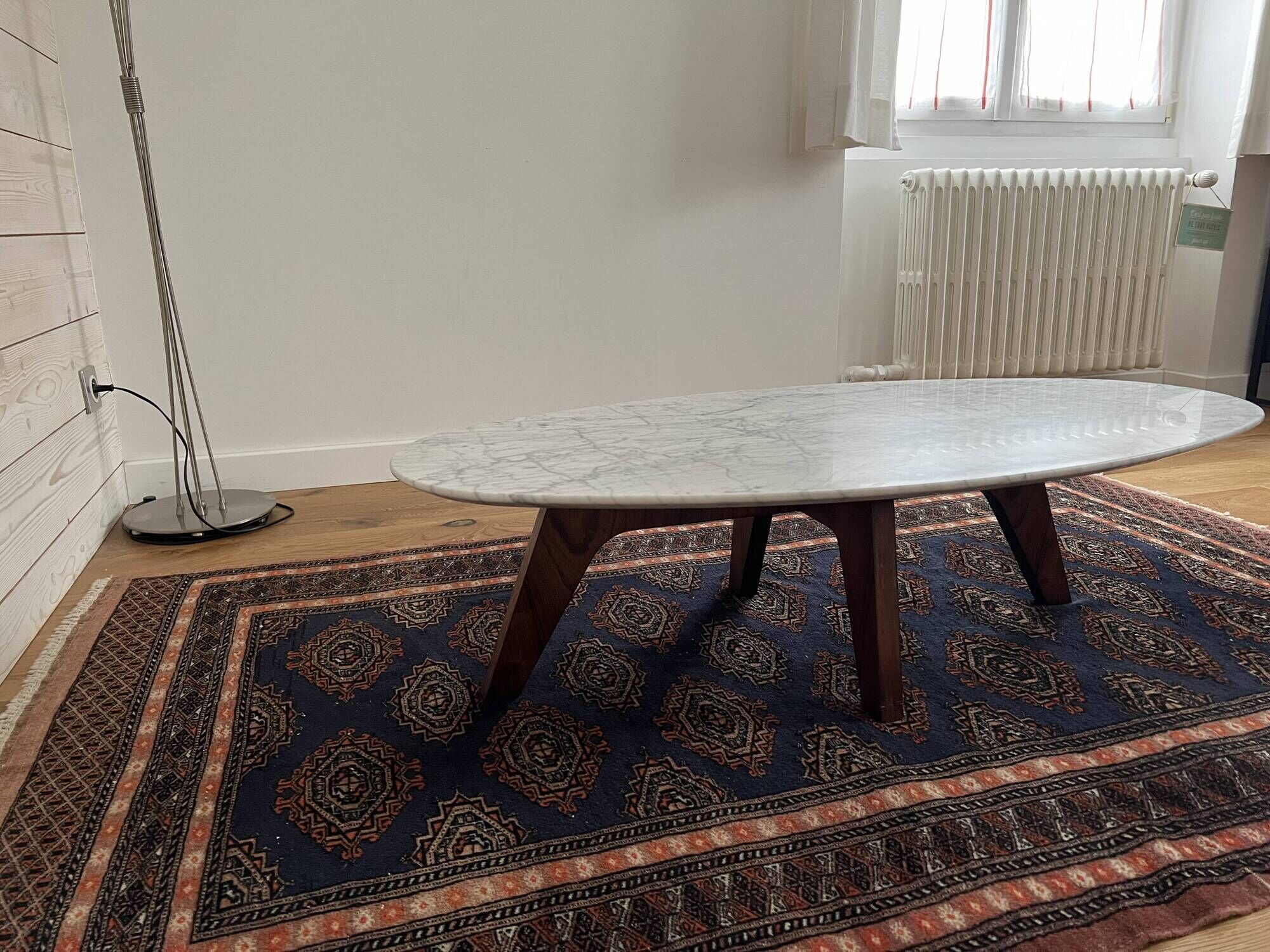 Marble and rosewood coffee table, designed by Hugues Poignant for Roche Bobois