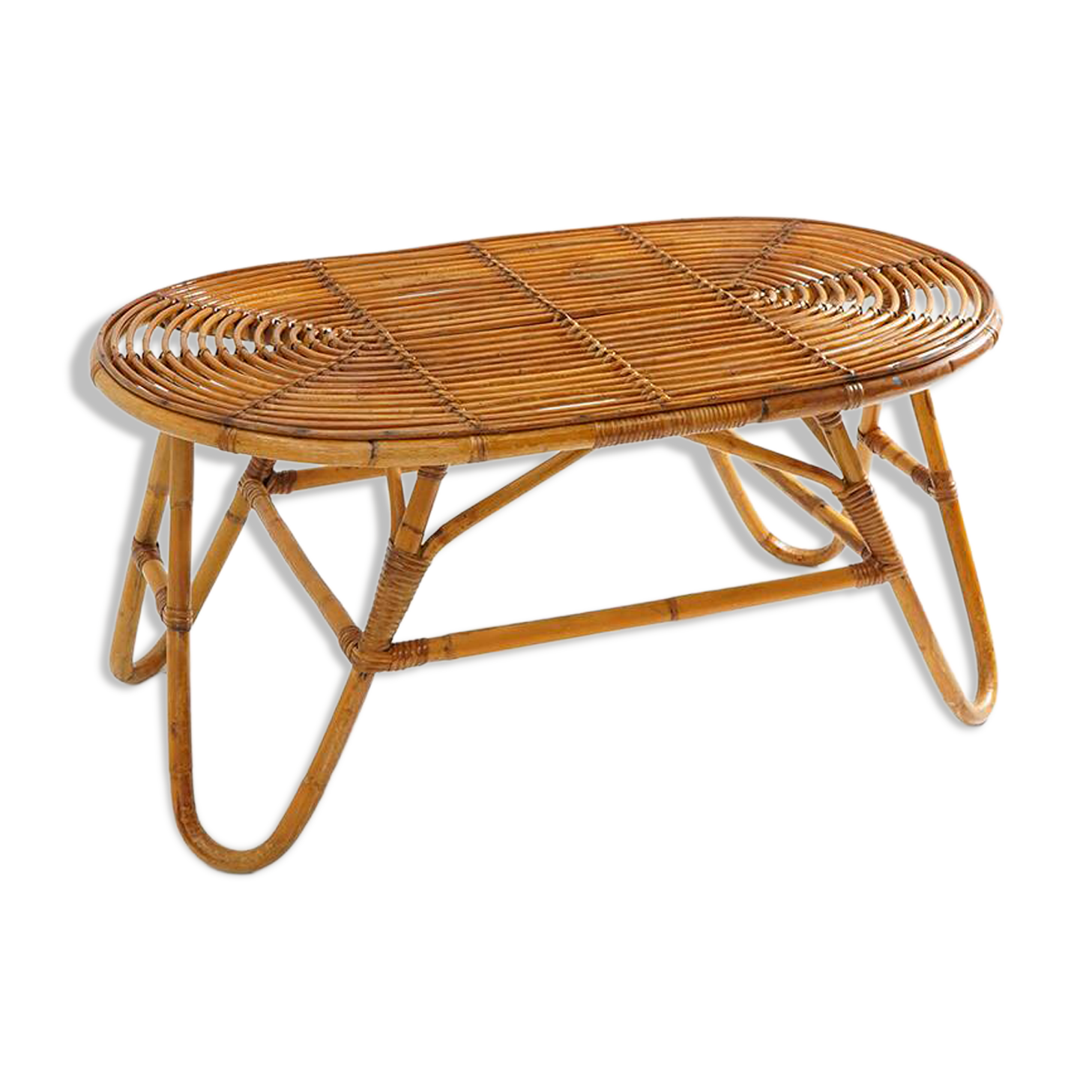 Table basse ovale en osier, années 1950