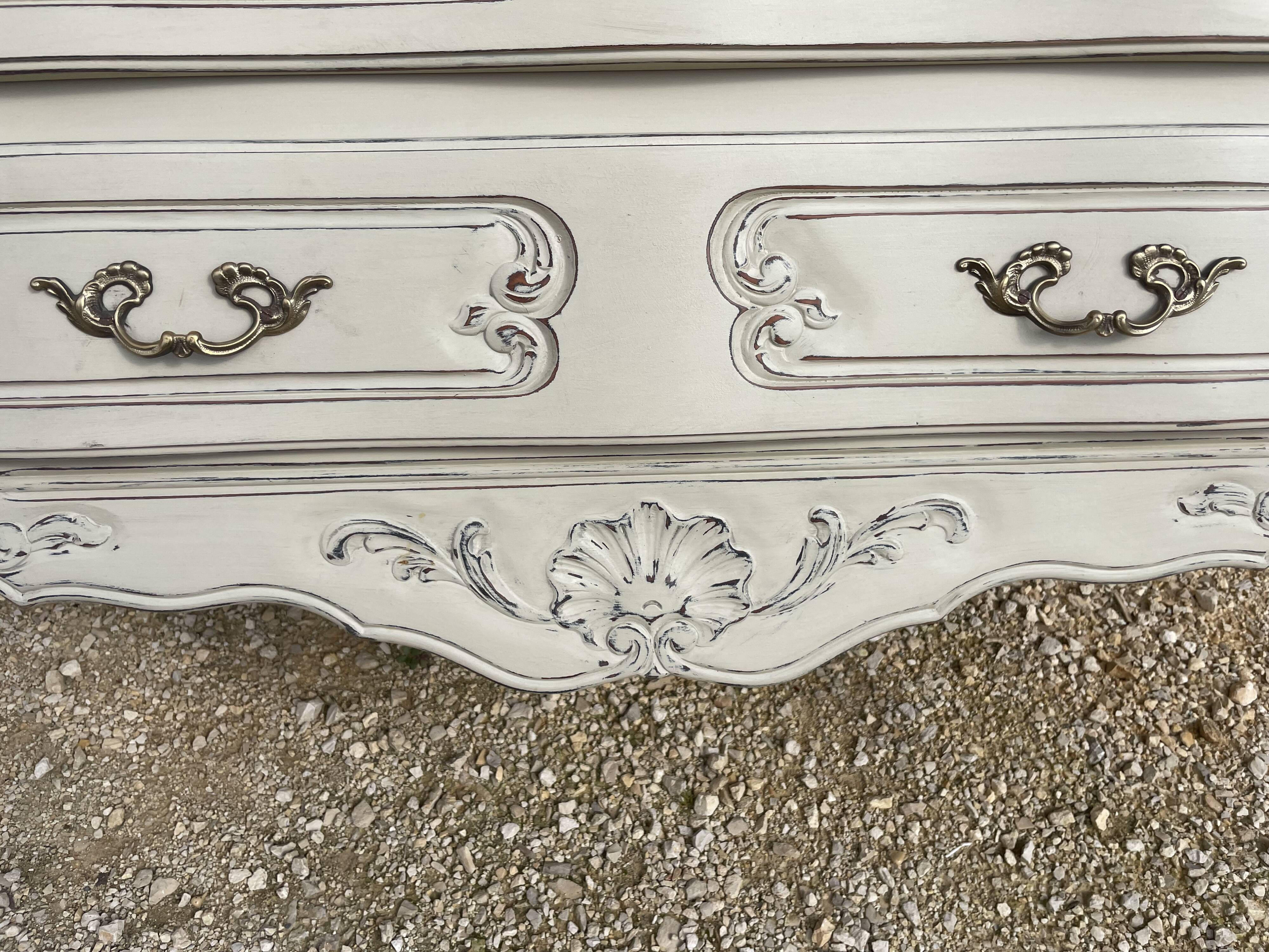 Louis XV style chest of drawers in patinated cherry wood and raw wood top