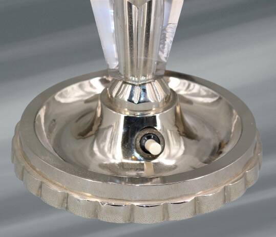 Art Deco Silver Table Lamp in Chrome Brass & Glass