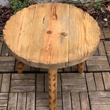 Table basse tripode pin massif brut 1960
