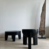 Monoxyl sofa end in black mango tree tripod half-sphere tray h:45 d:44