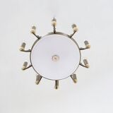 Art Deco 10-Light Round Varnished Metal Chandelier, Italy