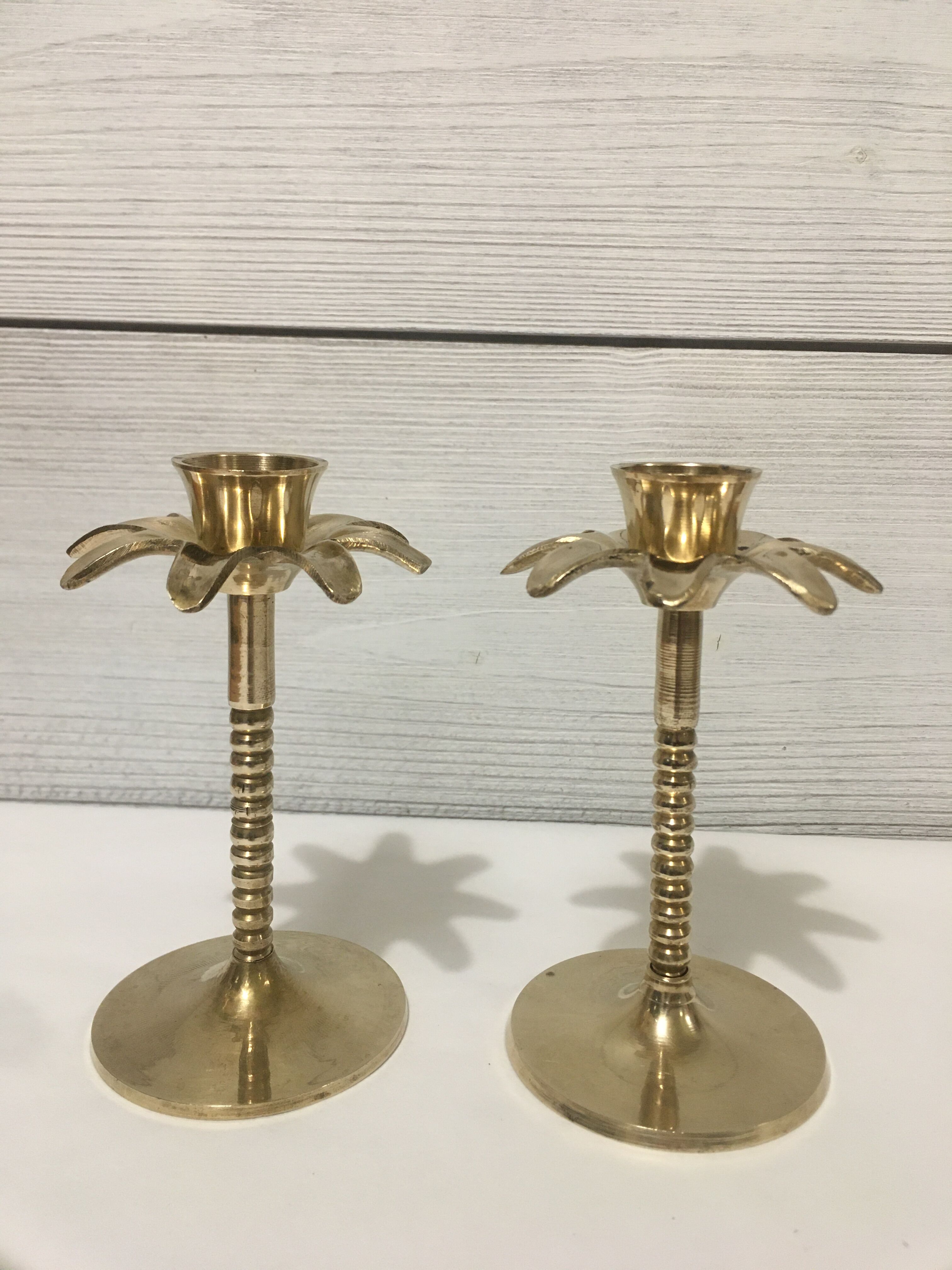 Pair of brass candle holders