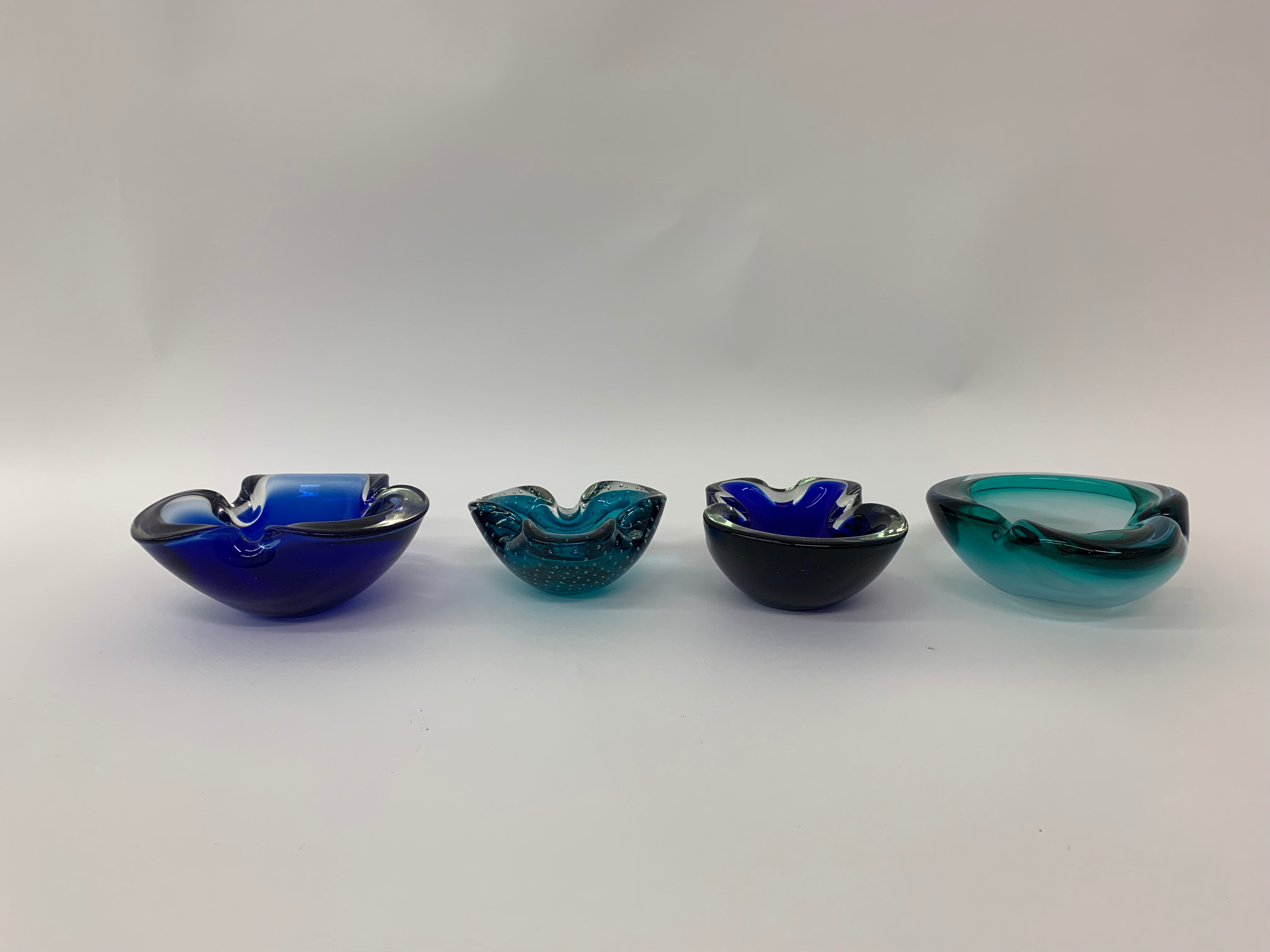 Mid century design set of 4 blue murano glass bowls , 1970's
