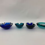 Mid century design set of 4 blue murano glass bowls , 1970's
