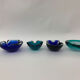 Mid century design set of 4 blue murano glass bowls , 1970's