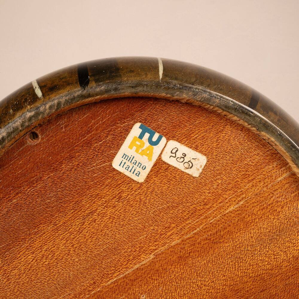 Parchment ice bucket model 935D with Fornasetti decoration by Aldo Tura, 1950