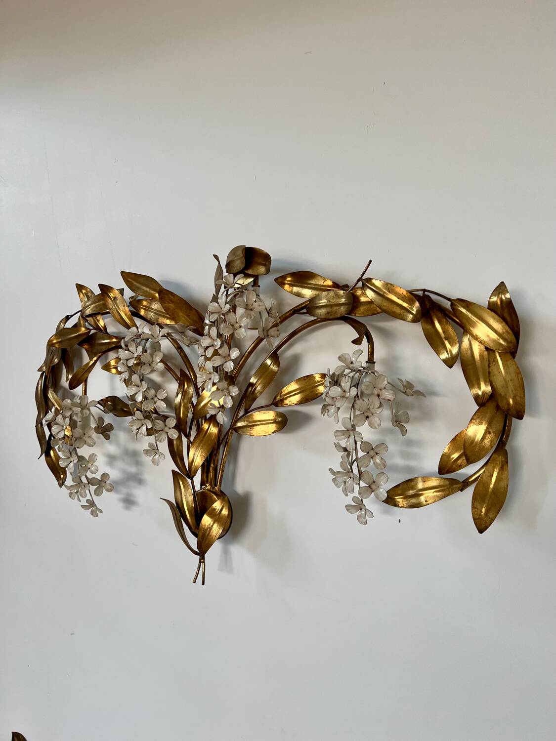 Old and large golden wall lamp Hans Kögl design from the 60s clusters of flowers