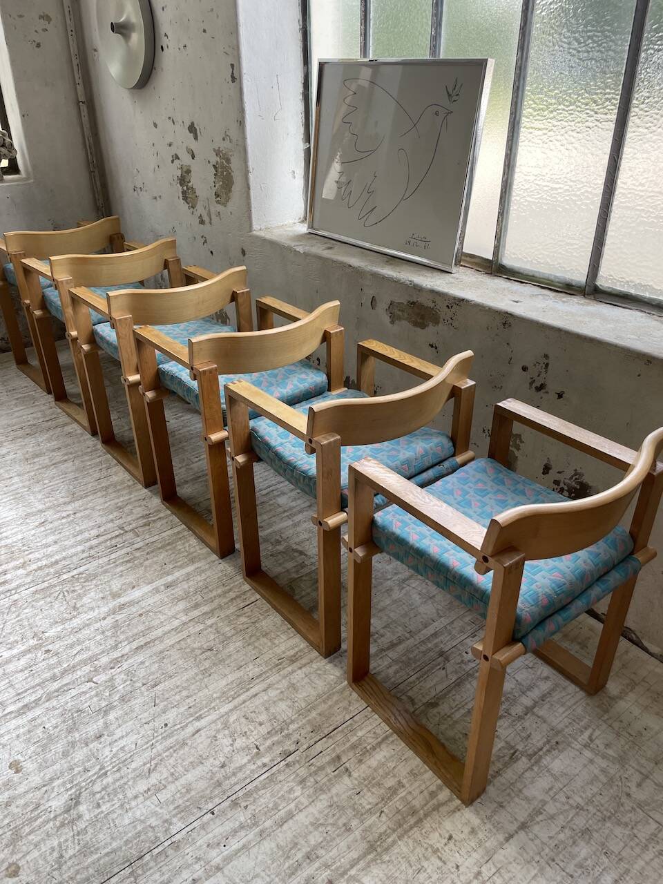 Set of 6 oak chairs with armrests Ate Van Apeldoorn