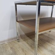 Mobile side table, brown, veneer, chrome-plated steel, Germany, 1970s.