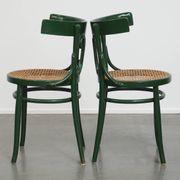 Set of 4 Green Vintage Bistro Chairs with Woven Rattan Seats