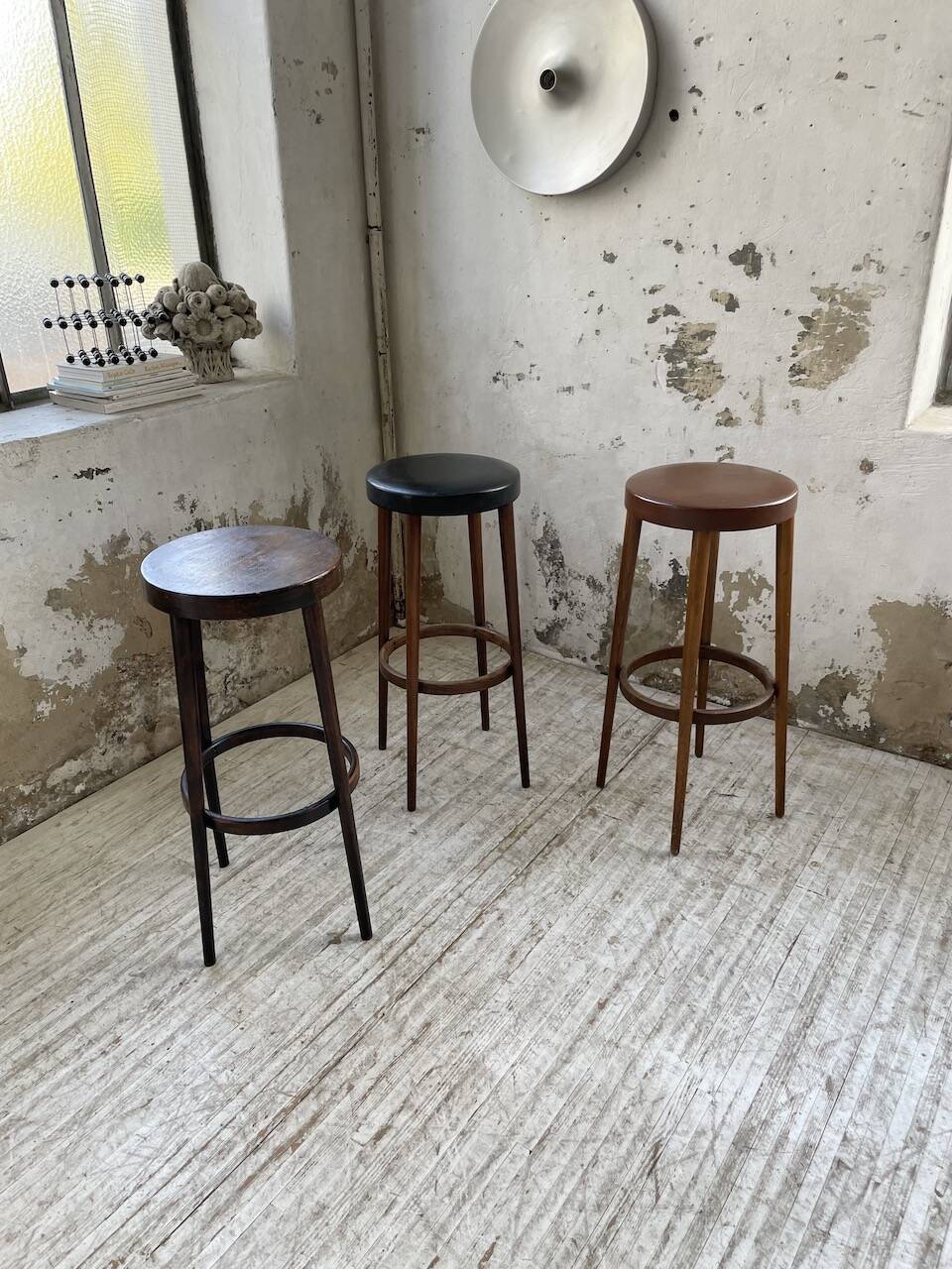 Set of three high bistro stools