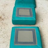 Pouf bleu turquoise en cuir à 3 niveaux