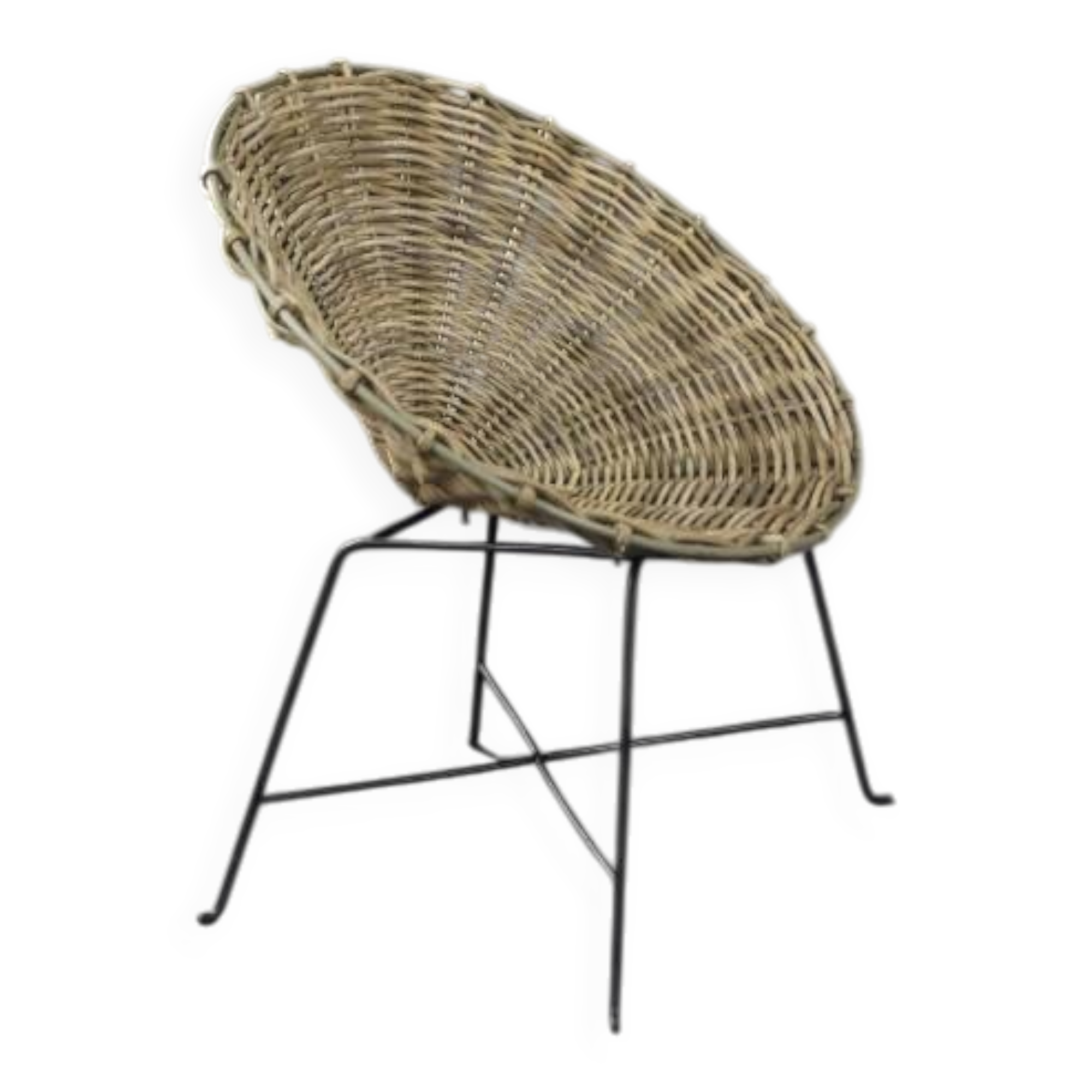 Vintage Mid-Century German Modern Round Woven Bamboo Armchair, 1960s