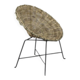 Vintage Mid-Century German Modern Round Woven Bamboo Armchair, 1960s