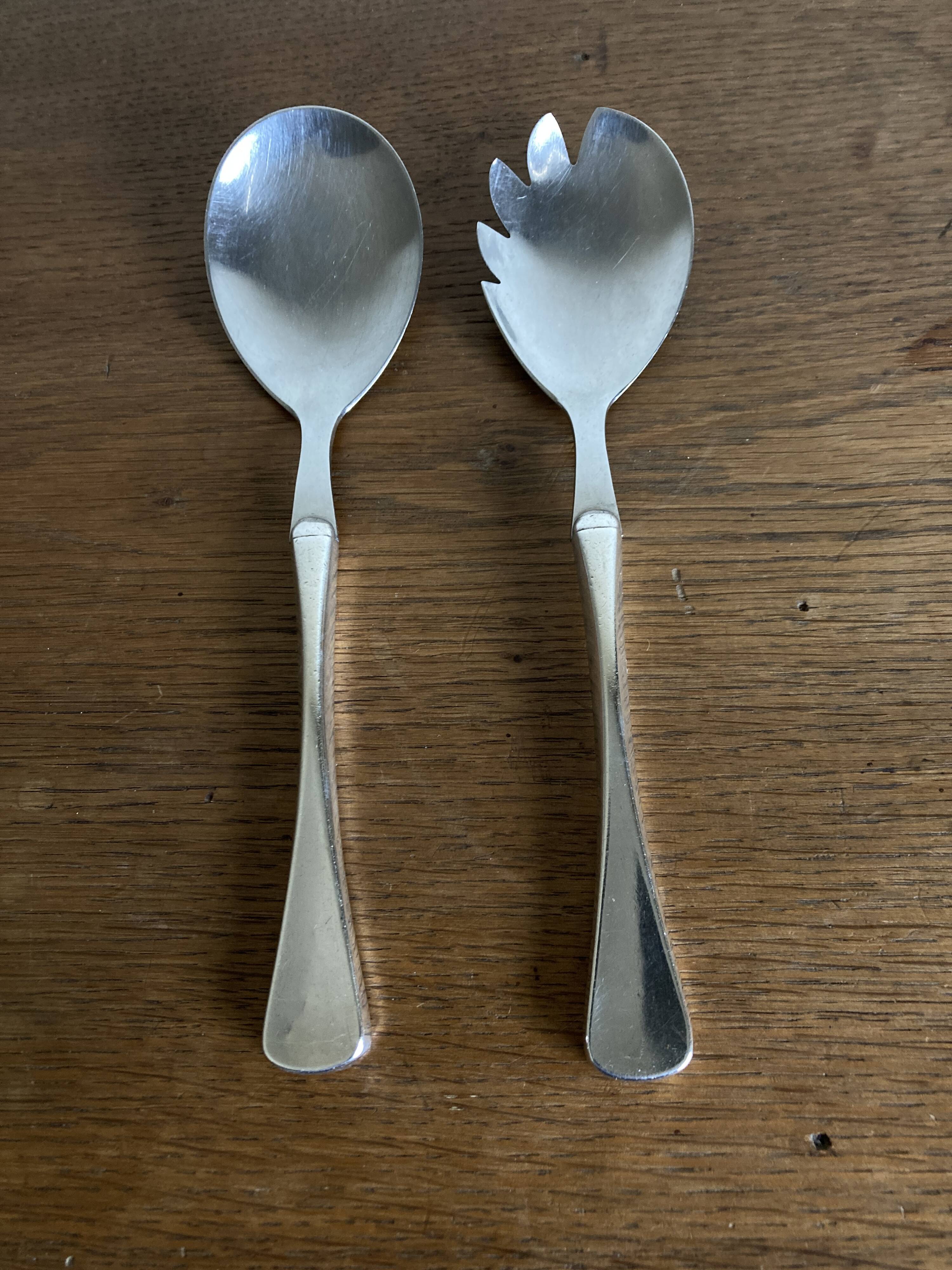 Midcentury Denmark Sorensen sterling silver salad server set 1959