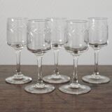 5 crystal digestive stemmed glasses engraved with laurel leaf frieze