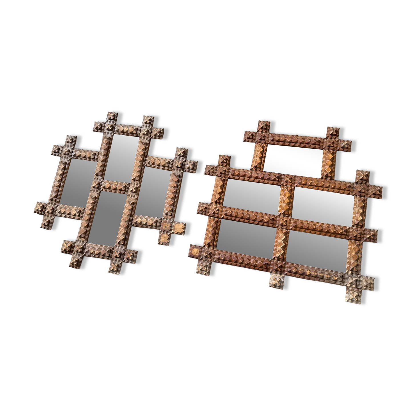 Paire de cadres miroirs Tramp Art 1900