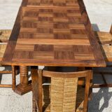 Set table and 4 chairs in walnut 1940