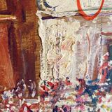 Oil on wood, “village festival”, Italy, 1960s