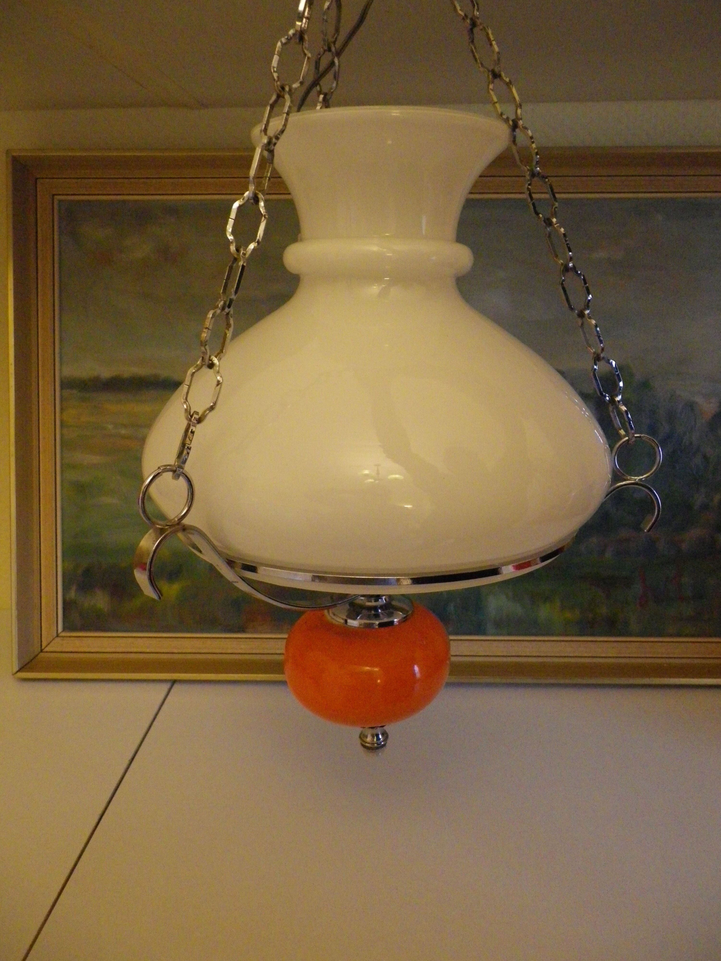 Vintage hanging from the 70s with chrome frame and enamelled orange ball finish