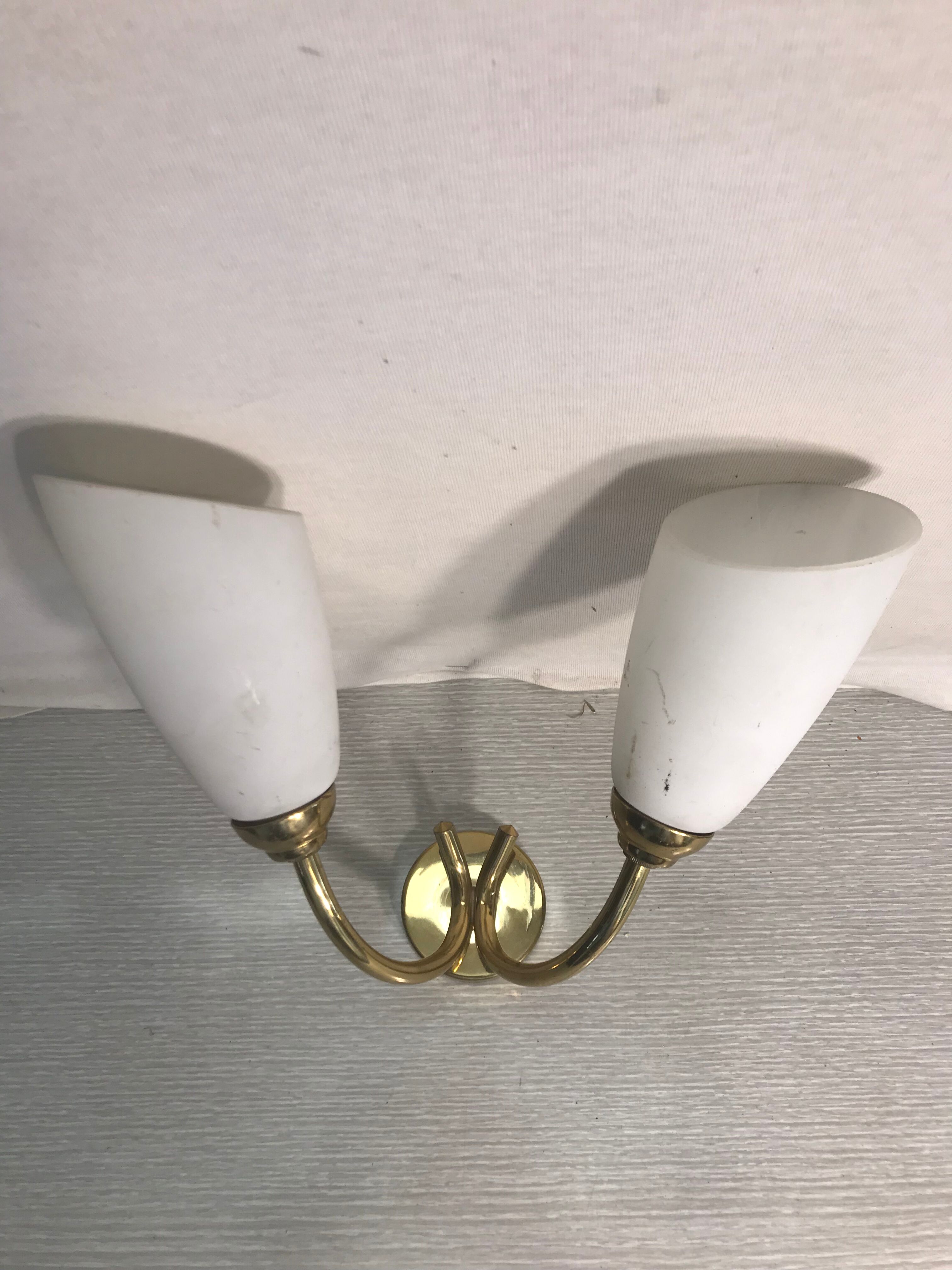 Double metal vintage wall sconces with white opaline reflectors