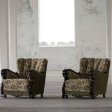 Pair of Danish Art Nouveau armchairs in embroidered floral velvet, 1920s.