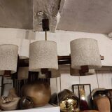 Scandinavian pendant light, in teak and perspex, 6 lights