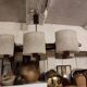 Suspension scandinave, en teck et perspex, 6 feux