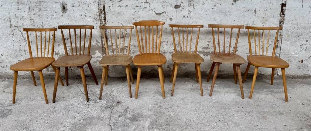 Set of 7 antique bistro chairs
