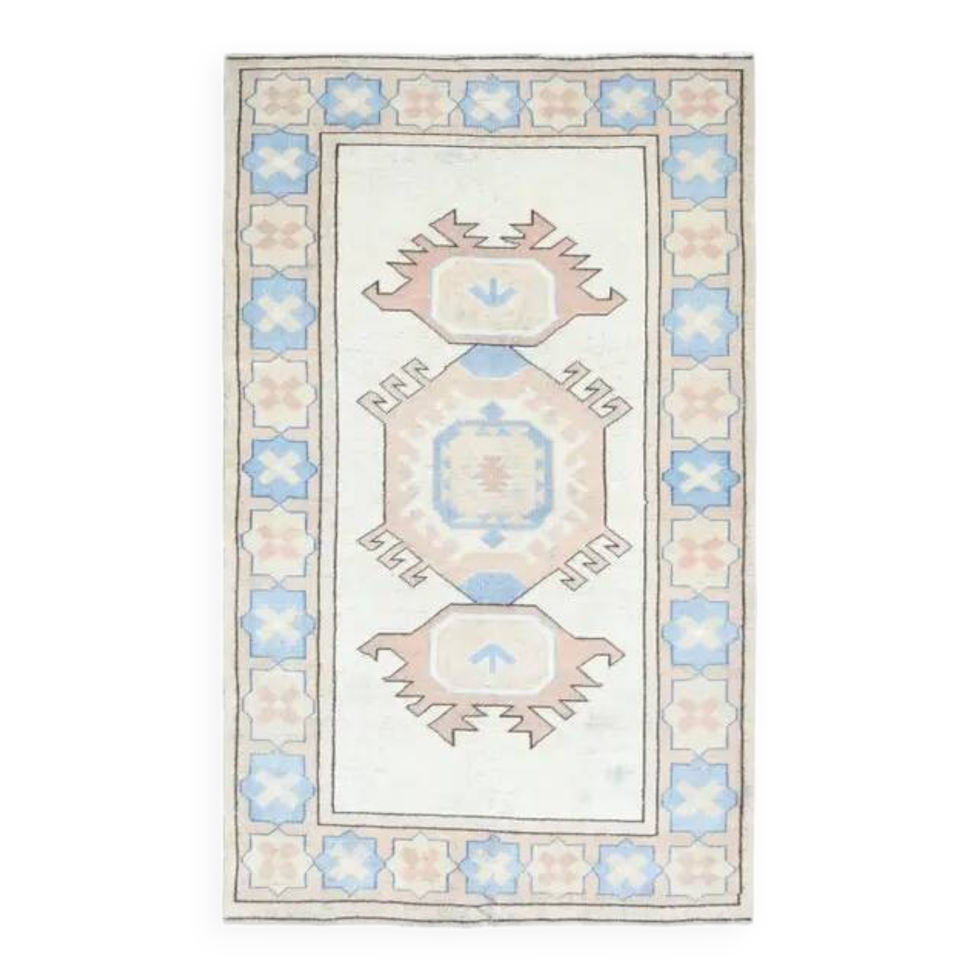 1970s Vintage Turkish Oushak Handmade  Beige Area Rug 113x192