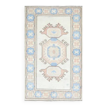 Tapis de sol vintage turc Oushak fait main beige des années 1970 113x192