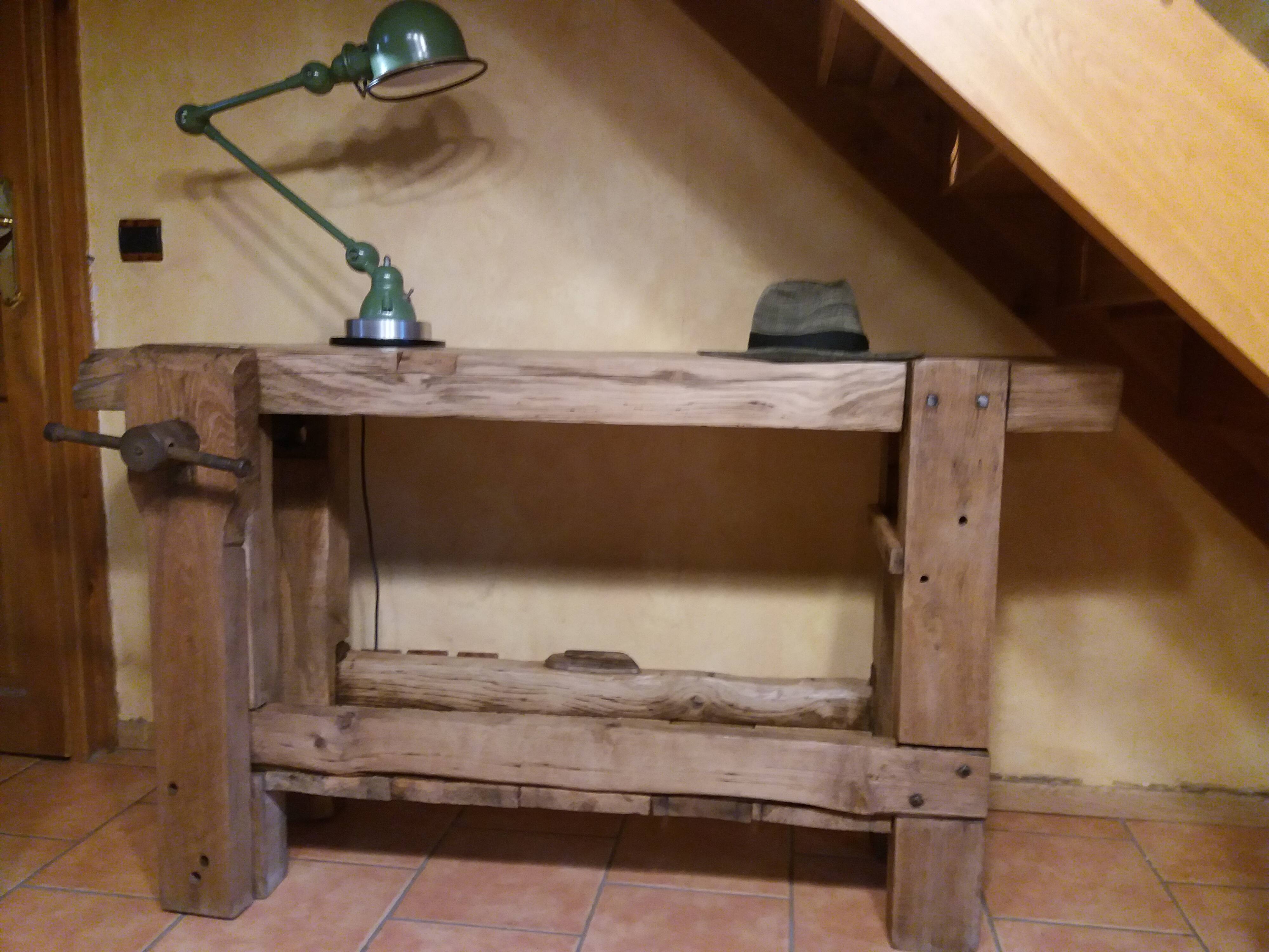 Antique Burgundian workbench in light oak