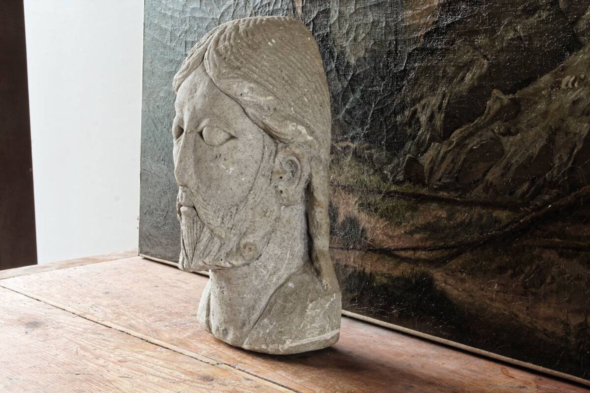 Ancienne tête de Christ de Vézelay en pierre reconstituée
