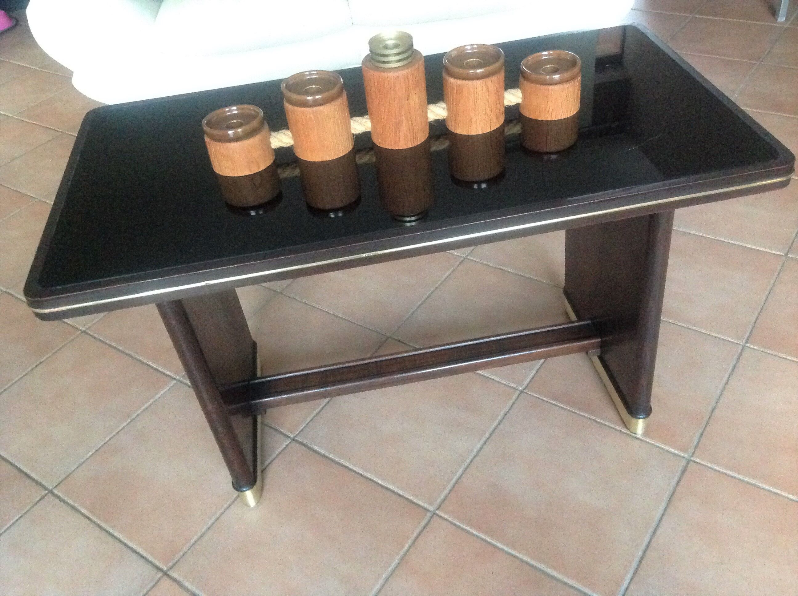 Coffee table with black glass top / 40s-50s