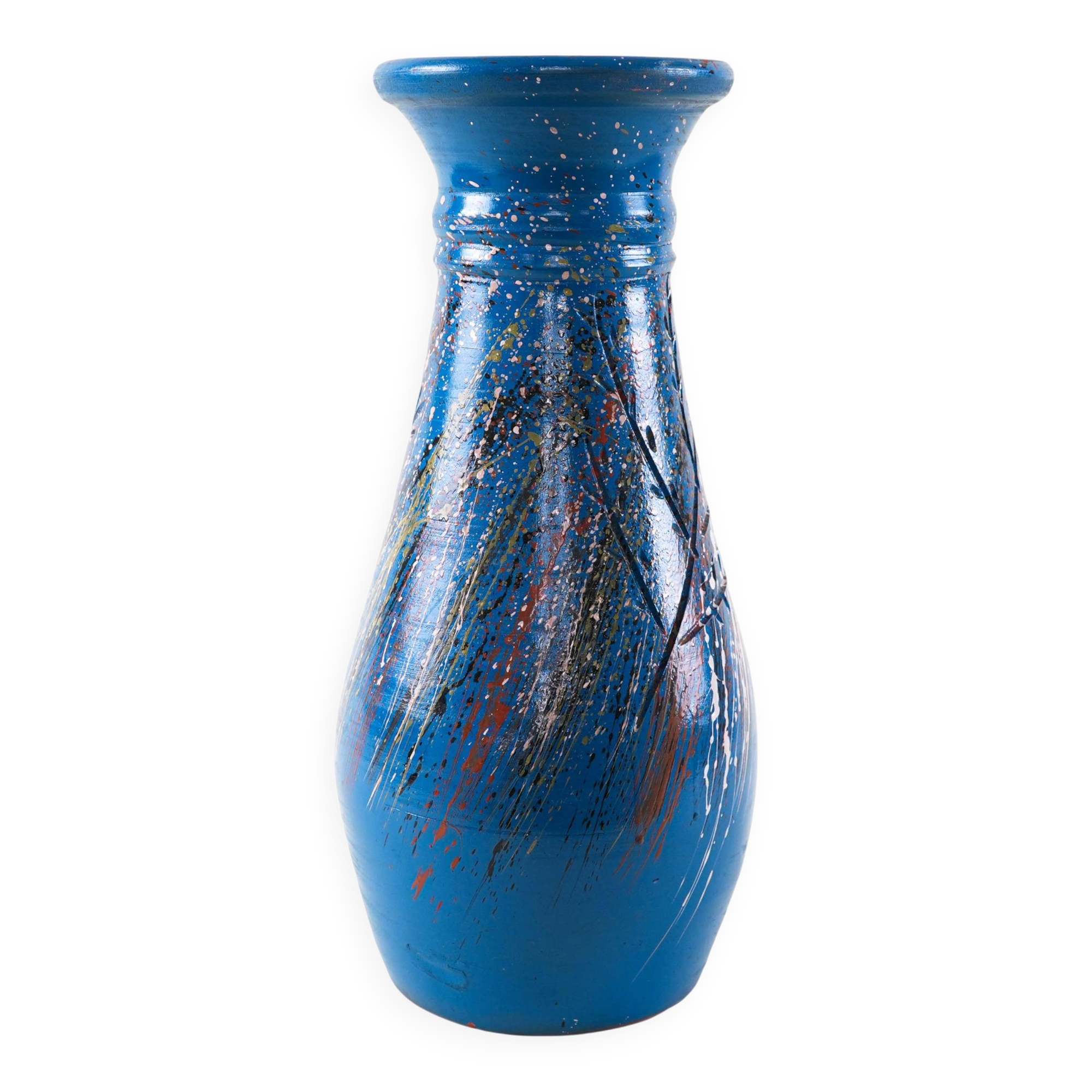 Vase en céramique bleue, design danois, années 1970, fabriqué au Danemark