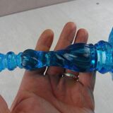 Old candlestick, blue molded glass