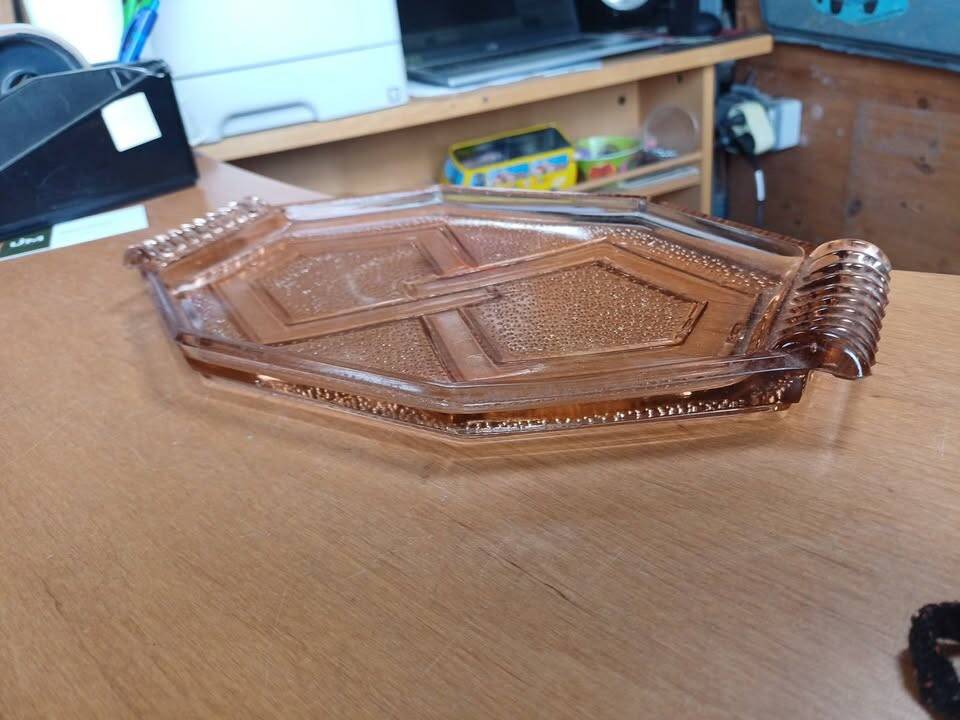 Rectangular Smoked Amber Glass Plate/Platter - Art Deco Style