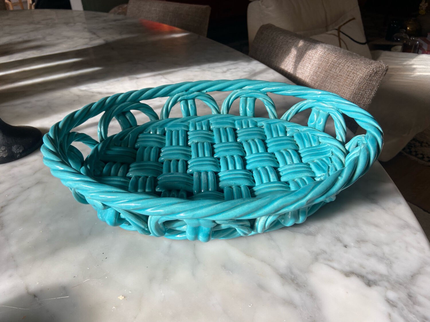 Vintage Vallauris woven ceramic dish