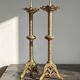 Large pair of antique gilded bronze candlesticks, Gothic style from the 19th century.