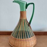 Carafe en verre et rotin vintage