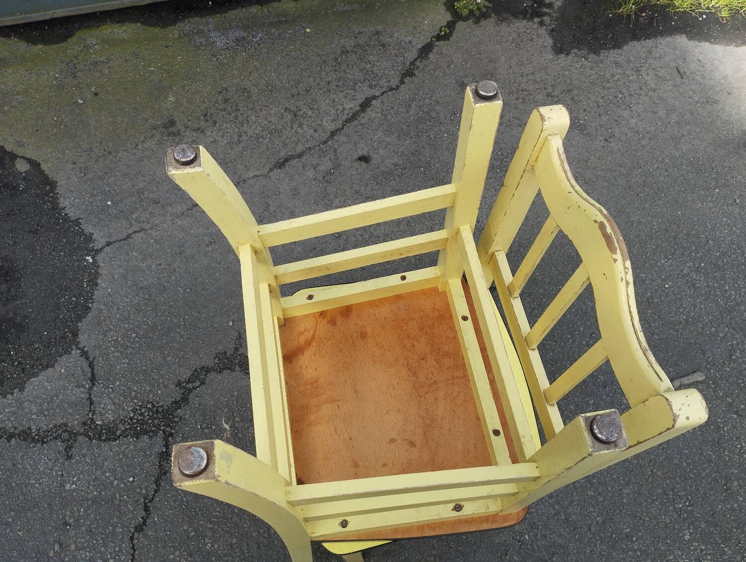 Pair of wooden and yellow formica chairs