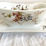 Rectangular sauce boat in Haviland Limoges porcelain with bird decoration